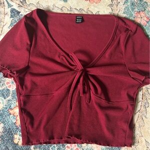 Burgundy Tie-Front Top